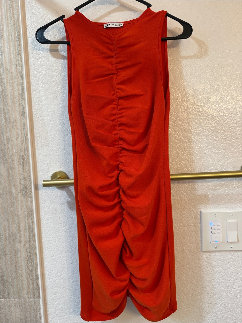 Zara Vibrant Red Ruched Sleeveless Mini Dress